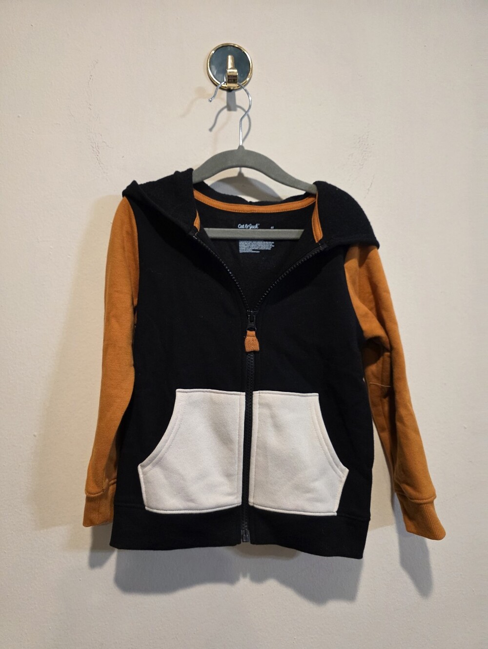 Cat & Jack Black Hoodie with Orange Sleeves and White Pockets